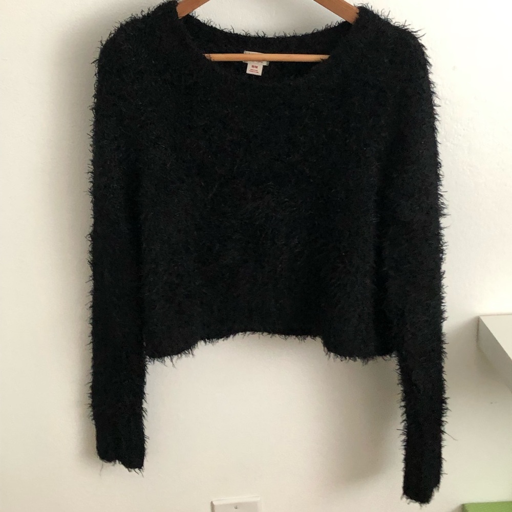 Fuzzy Black Cropped Sweater